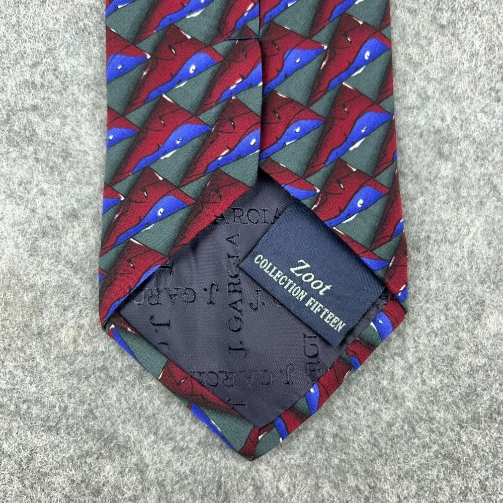 Jerry Garcia Tie Red Blue Zoot Collection 15‎ Abstract Print 100% Silk VTG 1996
